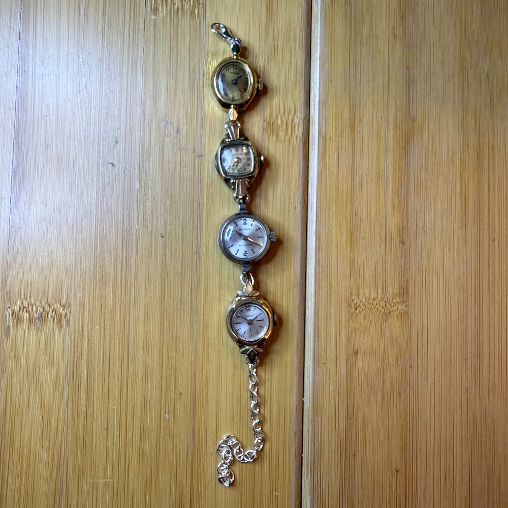 Ladies' Vintage 4-Piece Watch Custom Bracelet Sterling 925 Silver Bulova/Timex